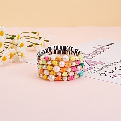 5шт 5 цвета полимерная глина хейши из бисера эластичные браслеты наборы&nbsp;BJEW-SZ0001-55