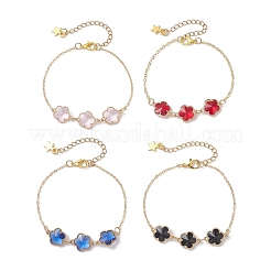 Браслеты из звеньев из стеклянных бусин в форме цветов из сплава&nbsp;BJEW-JB13259