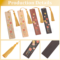 4шт 4-х цветный деревянный прямоугольник с цветочными закладками&nbsp;AJEW-GF0011-64