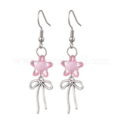 Серьги-подвески из акрилового стекла с цветком и бантом&nbsp;EJEW-JE06794