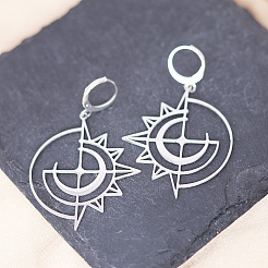 Серьги-подвески из нержавеющей стали 201 с полыми солнечными вставками&nbsp;FS-WGF3441-01