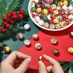 50 шт. непрозрачные акриловые бусины с рождественским принтом&nbsp;OACR-CJ0002-20