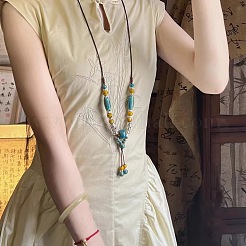 Сплав и фарфоровые бусины бочкообразный кулон кисточка длинные нагрудные ожерелья для женщин&nbsp;WG23FEE-03