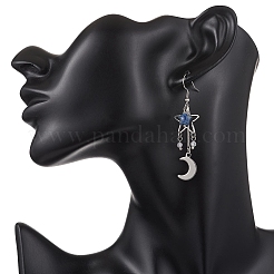 Серьги-подвески из натурального лазурита в форме луны&nbsp;EJEW-JE06776-03