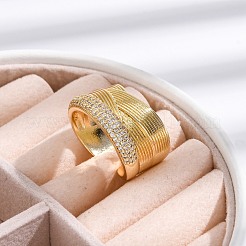 Кольца-манжеты для пальцев с покрытием из латуни с микропаве из прозрачного кубического циркония для женщин&nbsp;RJEW-M028-16G