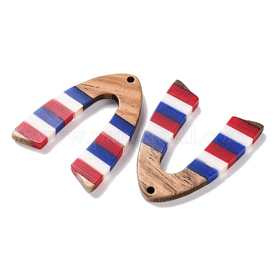Подвески из непрозрачной полосатой смолы и орехового дерева в честь Дня независимости RESI-U010-02W-1