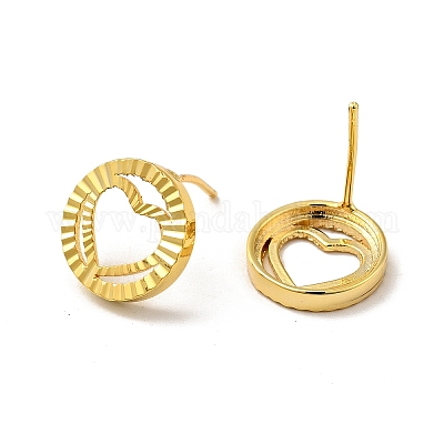 Серьги-гвоздики из латуни с полым сердцем для женщин EJEW-F288-19-1