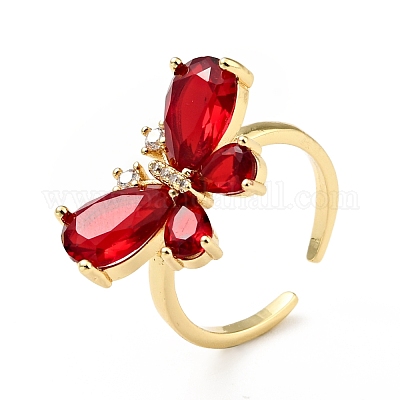 Открытое кольцо-манжета с кубическим цирконием и бабочкой&nbsp;RJEW-E046-32G-1