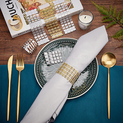 24 шт. 4 стильных кольца для салфеток из сплава и пластиковые стразы с украшением для держателя салфеток из полиэстера&nbsp;AJEW-AR0001-16-1