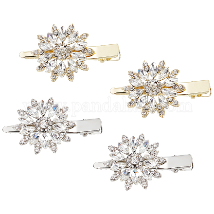 2 пара двухцветных заколок для волос из сплава в форме цветка со стразами из кожи аллигатора PHAR-GO0001-05-1