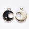 Alloy Enamel Pendants, Moon & Star, Light Gold, Black, 16x13x2mm, Hole: 1.8mm
