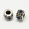 Alloy Rhinestone European Beads, Flower Large Hole Beads, Antique Silver, Sapphire, 12x8mm, Hole: 5mm