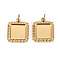 Ion Plating(IP) 304 Stainless Steel Pendant Cabochon Settings, with Jump Rings, Square, Real 14K Gold Plated, Tray: 8x8mm, 14.5x12x2mm, Jump Ring: 3.8x0.5mm, 2.8mm inner diameter