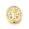 Brass Beads, Flat Round with Priest Pattern, Cadmium Free & Lead Free, Real 18K Gold Plated, 11.5x3.5mm, Hole: 1.2mm