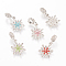 Alloy European Dangle Charms, with Rhinestones, Snowflake, Large Hole Pendants, Platinum, Mixed Color, 33mm, Hole: 4.5mm