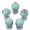 Handmade Indonesia Beads, with Metal Findings, Round, Golden, Pale Turquoise, 19.5x18.5~19mm, Hole: 1.5mm