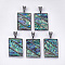 Abalone Shell/Paua Shell Big Pendants, with Resin Bottom and Alloy Findings, Rectangle, Antique Silver, 59.5~60x38x5.5mm, Hole: 15x7mm