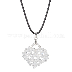 Гальванизированный стеклянный бисер кулон в форме сердца ожерелья из черного вощеного хлопкового шнура для женщин&nbsp;NJEW-MZ00120-01