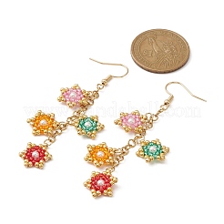 Серьги с подвесками в виде звезд и стеклянных семян&nbsp;EJEW-MZ00107