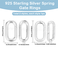 2 шт. 2 стиля 925 кольца с пружинным затвором из стерлингового серебра&nbsp;FIND-SC0020-64