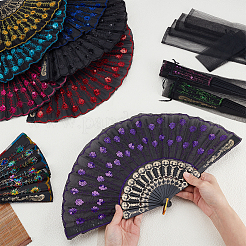 30 шт. 10-цветные пластиковые и полиэстеровые веера для украшения витрин&nbsp;AJEW-WA0001-01