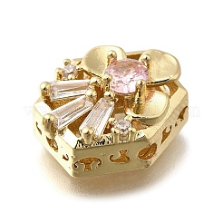 Латунный прозрачный и розовый кубический цирконий шестигранник с цветочными многорядными звеньями&nbsp;KK-M316-16G