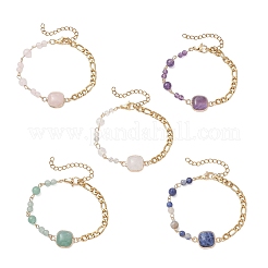 Браслеты из круглых и квадратных бусин из натуральных драгоценных камней.&nbsp;BJEW-JB13487