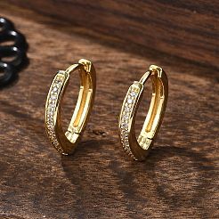 Серьги-кольца Huggie из латуни с прозрачным фианитом и прозрачным фианитом&nbsp;EJEW-A058-26G