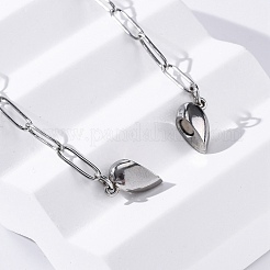 304 нержавеющая сталь двухсторонняя магнитная подвеска в форме сердца цепочка-скрепка ожерелье&nbsp;LS-NJEW-U028-02P