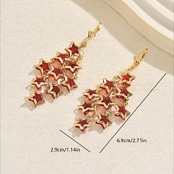 Серьги-кольца с кисточками из латуни и стекла в форме звезд&nbsp;OD1871-1