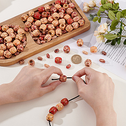 300 шт. 3 вида бусин из натурального дерева с принтом&nbsp;WOOD-ME0001-12