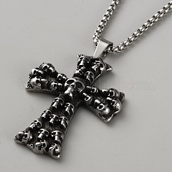 Тибетский стиль сплав череп крест подвеска коробка цепи ожерелья для мужчин&nbsp;NJEW-WH0028-02AS