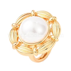 Регулируемые латунные кольца-манжеты с жемчужными элементами из АБС-пластика&nbsp;RJEW-G368-07G