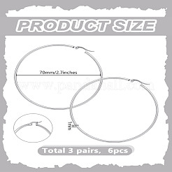 3 пара серег-колец из нержавеющей стали 304&nbsp;EJEW-LP0001-04