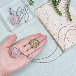 2 шт. латунный мешочек в стиле макраме с натуральным розовым кварцем&nbsp;NJEW-PH01597