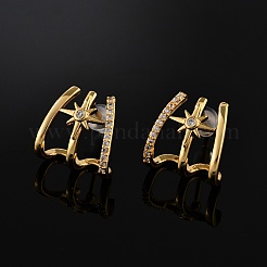 Серьги-гвоздики из латуни с микропаве и прозрачным кубическим цирконием&nbsp;EJEW-B131-02G
