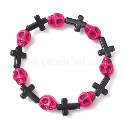 Браслеты из акриловых бусин с крестом и черепом на Хэллоуин&nbsp;BJEW-JB12617