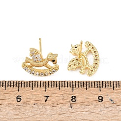 Серьги-гвоздики в стиле хоббихорс с микропаве из прозрачных кубических цирконий из латуни&nbsp;EJEW-F400-06G