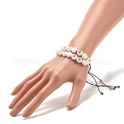 2шт 2 стиля плоские круглые с буквами плетеные браслеты из бисера набор для женщин&nbsp;BJEW-JB07571