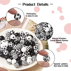 180шт 6 стиля бусины из натурального дерева&nbsp;WOOD-BT0001-09