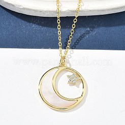 Женские подвески в виде луны со звездой из латуни с микропаве из прозрачных кубических цирконий&nbsp;NJEW-S449-02G