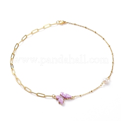 Ожерелья с подвесками в виде бабочек из латуни с микропаве и кубическим цирконием&nbsp;NJEW-JN03239