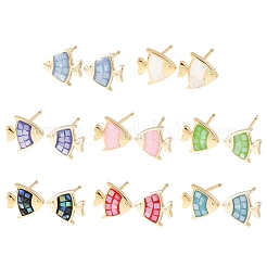 Серьги-гвоздики в виде рыбок из латуни и эмали&nbsp;EJEW-I322-19G