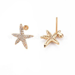 Латунные микро-паве прозрачные серьги-гвоздики из циркония&nbsp;KK-S364-135