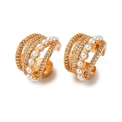 Многослойные серьги-каффы в форме буквы С из латуни с микропаве из прозрачных кубических цирконий&nbsp;EJEW-Z127-02G