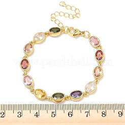 Овальные латунные браслеты-цепочки с инкрустацией кубическим цирконием для женщин&nbsp;BJEW-P385-02G