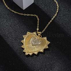 Латунные микропаве прозрачные кубические цирконии ожерелья с подвеской в виде сердца для женщин&nbsp;NJEW-S438-07C-G