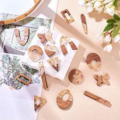 18шт 9 стиля подвески из прозрачной смолы и орехового дерева&nbsp;RESI-TA0003-35