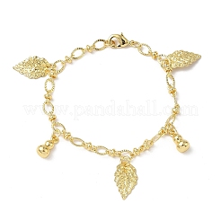 Браслеты с подвесками из латуни в виде листьев и тыкв&nbsp;BJEW-K248-03G