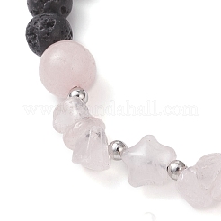Женские плетеные браслеты из бусин из натурального розового кварца и лавы&nbsp;BJEW-JB12924-02